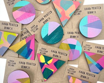END OF LINE - Hand printed Wooden Brooches, Anna Treliving Super Seconds