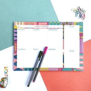 Colourful weekly planner, A4 Weekly Planner desk pad, Anna Treliving Design