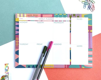 Colourful weekly planner, A4 Weekly Planner desk pad, Anna Treliving Design