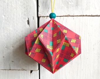 Origami Diamond Hanging Decoration/Geometric Patterned Bauble/Coral Pink Blocks