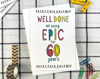 60th Birthday Card, Colourful typography card, Gender Neutral 60th Birthday Card