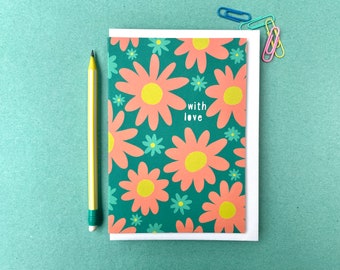 With Love Card, Hand drawn Floral illustration Card, Autumn florals, Anna Treliving Card