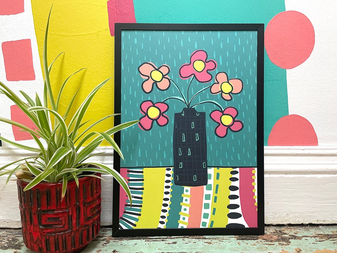 Abstract Floral Bouquet Art Print, Colourful Tulip A4 Wall Art in ...