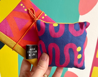 END OF LINE Needlecase and pin cushion combo, Colourful patterned sewing accessories
