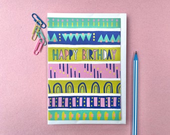 Happy Birthday Card, Hand drawn lettering Card, Anna Treliving Card