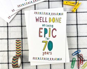 70th Birthday Card, Colourful typography card, Gender Neutral 70th Birthday Card