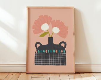 Floral Print, Flowers in black Vase, Anna Treliving Design