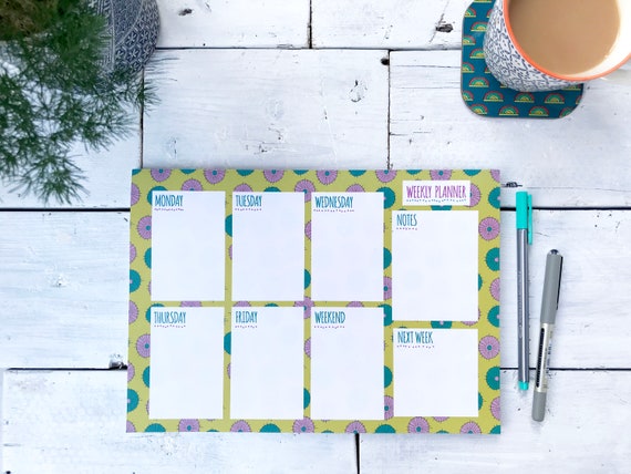 A4 Weekly Planner desk pad / Yellow flower design