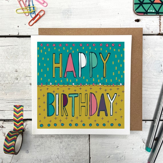 Happy Birthday Card, Hand drawn lettering Card, Anna Treliving Card