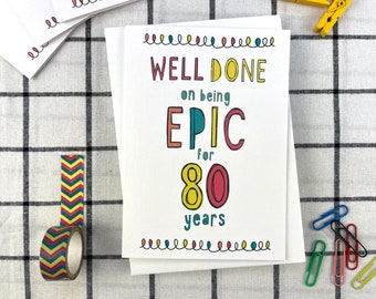 80th Birthday Card, Colourful typography card, Gender Neutral 80th Birthday Card