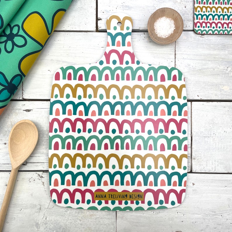 Colourful Chopping Board, Patterned Melamine Serving platter, Floral cutting board image 2