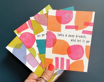 Hand printed affirmation card, Mindfulness card, Self Care postcard, Anna Treliving Design