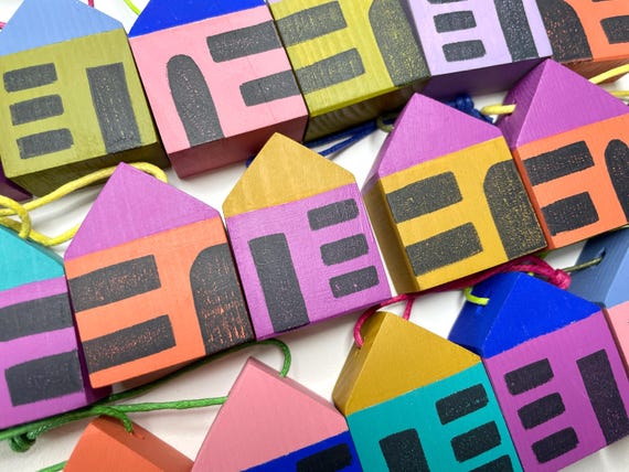 Hand Painted Wooden House Decoration, hanging ornament