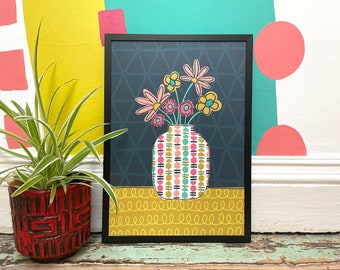 END OF LINE Abstract floral bouquet Art Print, Colourful botanical A4 Wall Art, Anna Treliving flower poster.