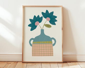 Floral Print, Flowers in blue Vase, Anna Treliving Design