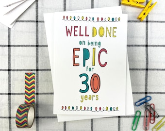 30th Birthday Card, Colourful typography card, Epic 30th Birthday Card