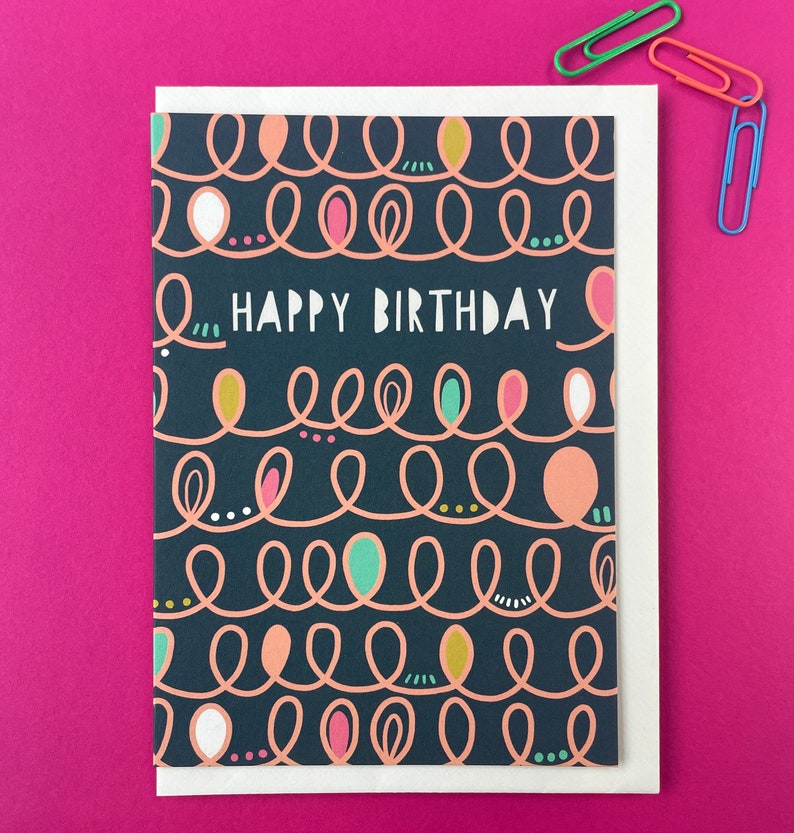 Happy Birthday Card, Hand drawn Squiggles illustration Card, Anna Treliving Card image 2