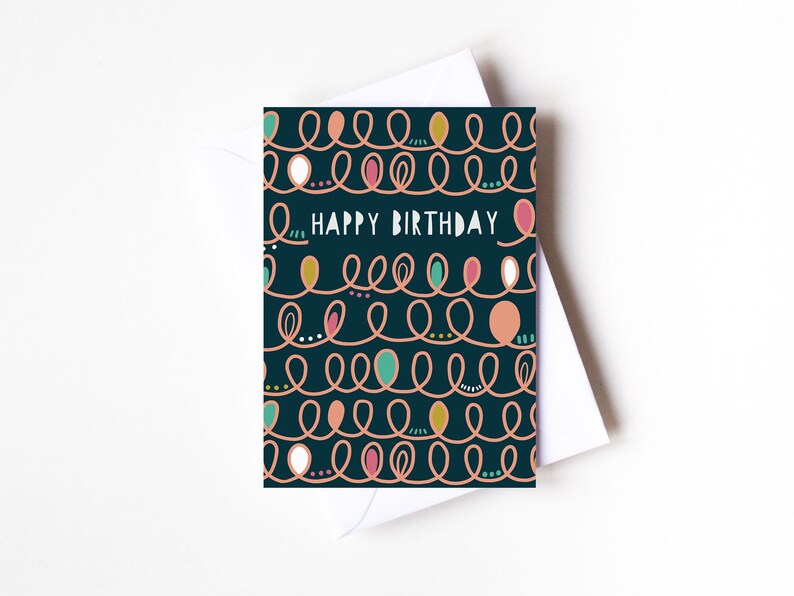 Happy Birthday Card, Hand drawn Squiggles illustration Card, Anna Treliving Card image 3