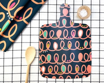 Colourful Chopping Board, Patterned Melamine Serving platter, Squiggles design cutting board