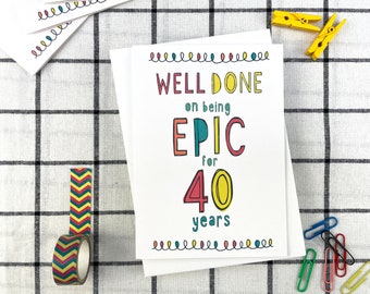 40th Birthday Card, Colourful typography card, Gender Neutral 40th Birthday Card