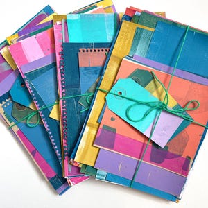 Multi coloured collage paper kits, 20x A5 sheets of hand printed papers, Anna Treliving printed papers, mixed media scrap papers