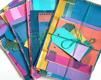 Multi coloured collage paper kits, 20x A5 sheets of hand printed papers, Anna Treliving printed papers, mixed media scrap papers