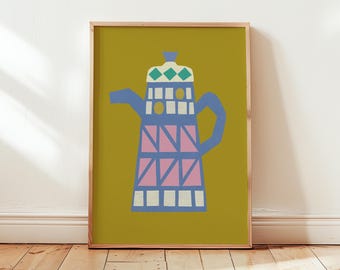 A3 Retro Coffee Pot Art Print, Anna Treliving Design