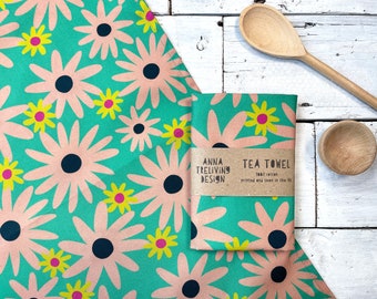 Floral Cotton Tea Towel, Colourful Tea Towel, Anna Treliving Kitchen Towel