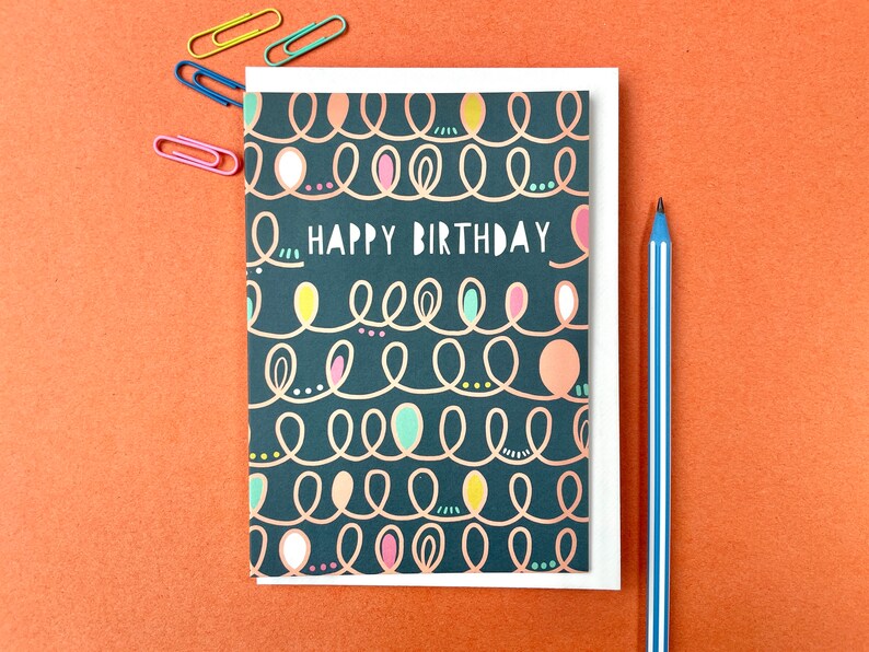 Happy Birthday Card, Hand drawn Squiggles illustration Card, Anna Treliving Card image 1