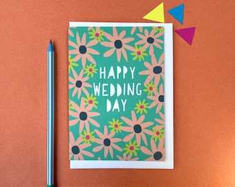 Happy Wedding Day, Hand drawn floral wedding Card, Anna Treliving Card