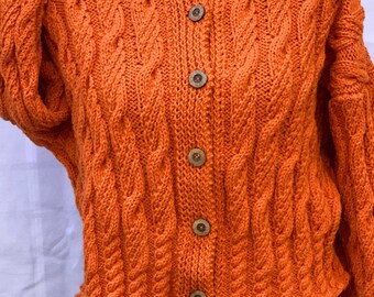 Hand Knitted Ladies Short Length Cable Cardigan (UK14) - Burnt Orange