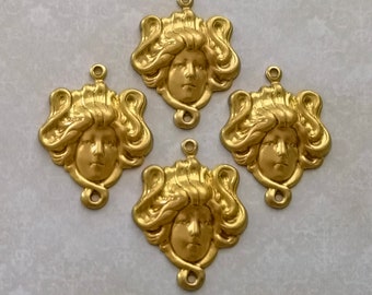 4Pcs Raw Brass Art Deco Rhombus Connectors Art Deco Stamping Brass Embellishment Art Deco Embellishment Art Deco connectors
