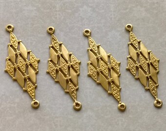 4Pcs Raw Brass Art Deco Rhombus Connectors Art Deco Stamping Brass Embellishment Art Deco Embellishment Art Deco connectors