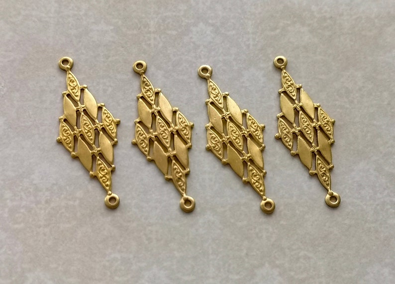 4Pcs Raw Brass Art Deco Rhombus Connectors Art Deco Stamping Brass Embellishment Art Deco Embellishment Art Deco connectors