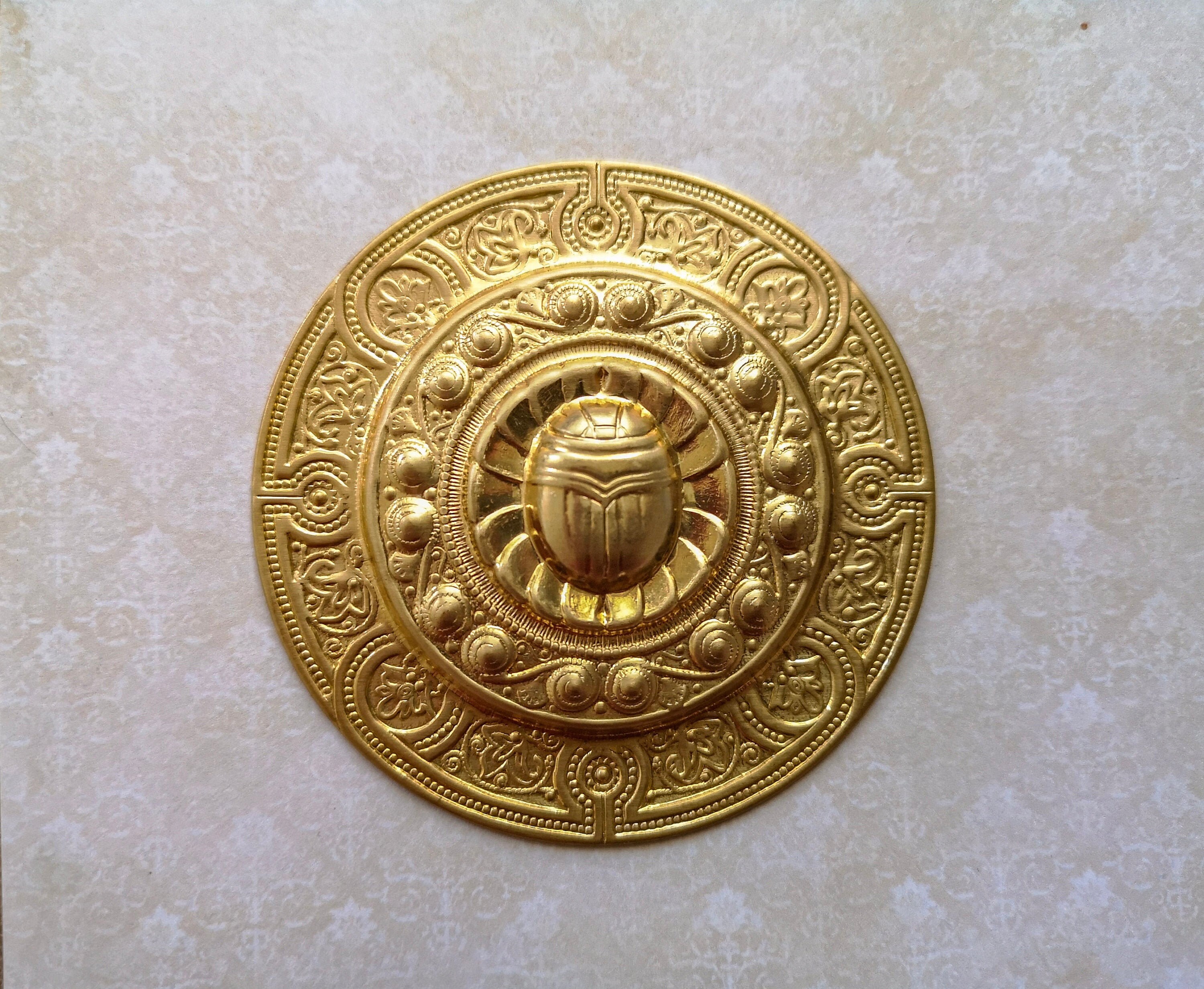 1 Piece. Vintage Brass Stamping Large Scarab Medallion /Egyptian