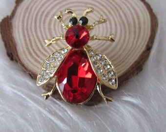 Broche Animalière Vintage – Oiseau Mésange En émail Rose Et Rouge, Parfait état