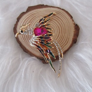 Brooch bird of paradise, brooch bird, brooch enamel with rhinestone, mailbox gift, brievenbus cadeau, theme tropical