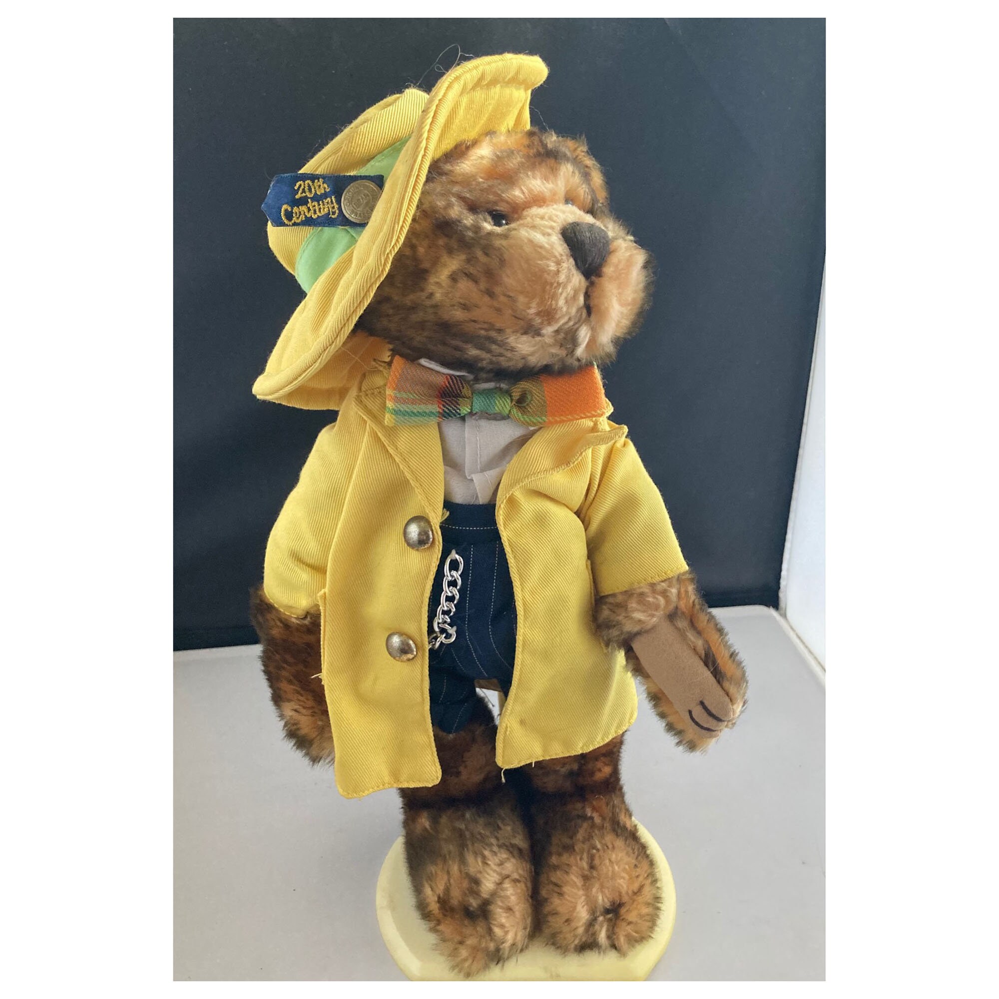 Vintage Brass Button Bear 12 1930's mookie in a Yellow Rain Slick. Etsy