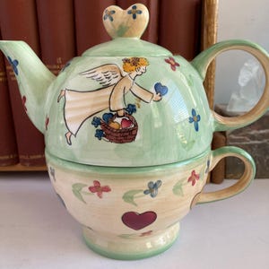 Mesa International • Green Angel Tea for Two Stackable Cup and Teapot Set