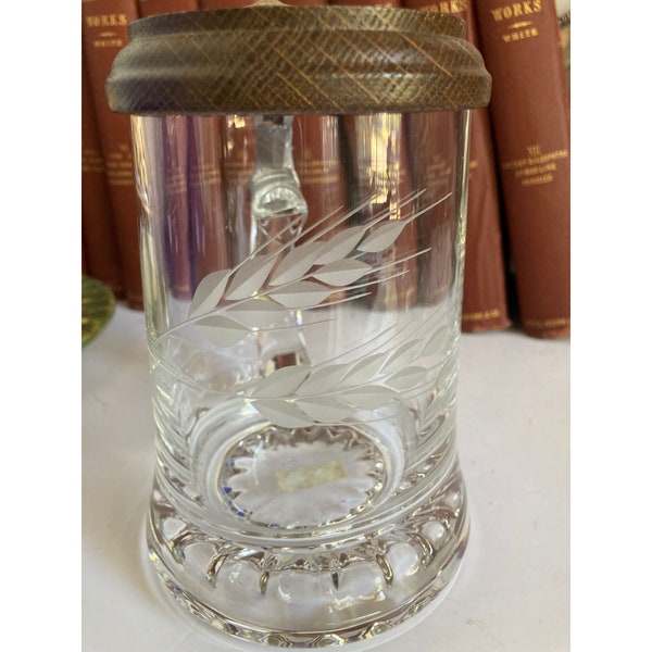 Vintage Echt Kristallglas Etched Lead Crystal Beer Stein w/Lid and Hunting Theme