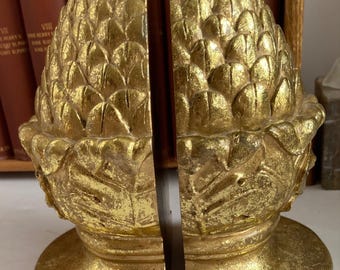 CBK, LTD. LLC  ~ Heavy Gold Ceramic Acorn Bookends