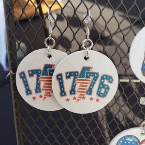 Handmade Patriotic earrings 1776 with lightning bolt