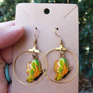 Handmade Yellow Butterfly Hoops Dangle Hoops