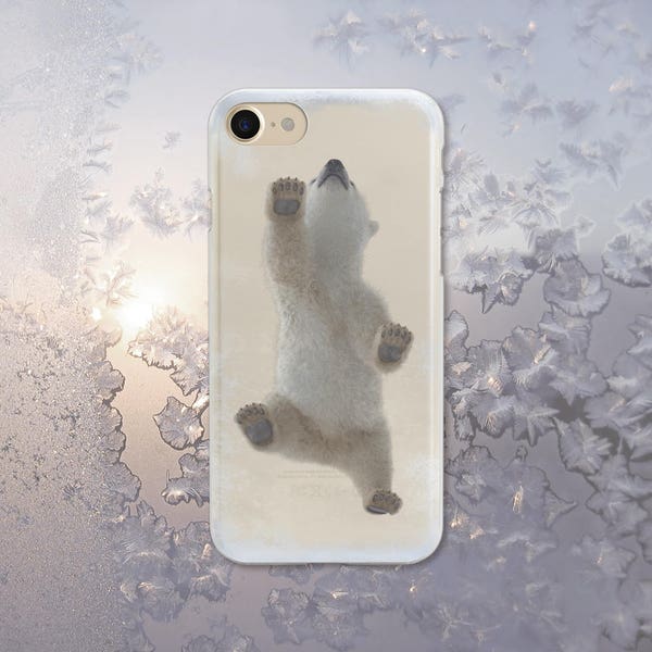 Baby Polar Bear walking on my Frozen iPhone,Clear Soft Phone Case, iPhone full series, Samsung, iphone 14