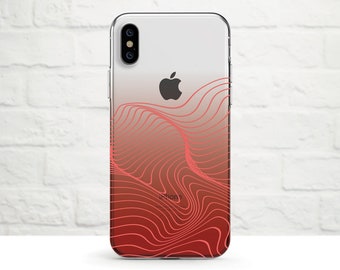 Wave Visual, Crimson Red, Clear Phone Case, iPhone full series, Samsung, iphone 14