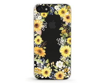 Sunflower Bloom, Clear Soft Phone Case, iPhone full series, Samsung, iphone 14