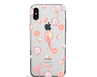 Pink Parrot, Clear Soft Phone Case, iPhone 11, iPhone Xs Max, iPhone Xr, iPhone 8, iPhone 7 plus, iPhone 6, iPhone SE, Samsung, iphone 14