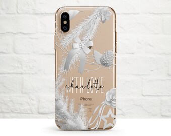 White Christmas, Customize, Clear Soft Phone Case, iPhone Xs Max, Xr, Xs, iPhone8, iphone7, iphone6, iphone plus, SE, Samsung, iphone 14