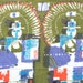 Musicians, Swissair vintage souvenir ladies' handkerchief, advertising hankie, hanky, 1970s, panpipes players