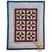 Miniature ShooFly or Hole in the Barn Door Quilt for dolls, table topper or mug, navy, gold, rust and white, handmade on machine